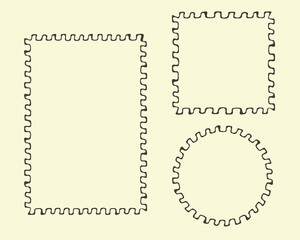 Frame outline set. Hand drawn decorative grey ink stroke borders, zigzag brush line, circle, square, rectangle geometrical shapes. Vector