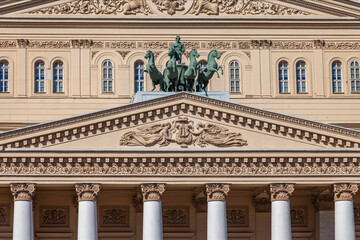 Moscow, Russia, April 6, 2022. Bolshoi theater, facade 
