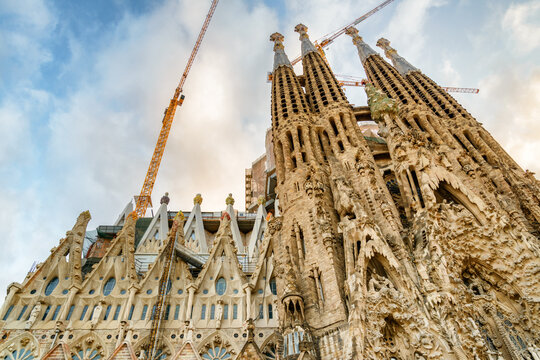 Bottom View Of The Basilica De La Sagrada Familia, Barcelona