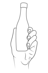 Hand holding a bottle of sauce sketch illustration.