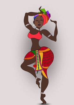 African Tribal Woman Dancing pose Vector Art.Tribal woman art.