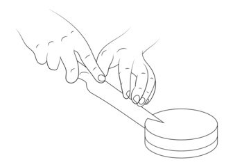 Cutting a cake with a knife sketch illustration.