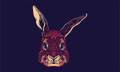 Rabbit chinese zodiac sign banner. Dark mode background texture with illustration of a rabbit. Vector illustration and decorative elements.