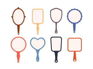 Hand mirror.Set of simple flat mirrors in different shapes.Vector illustration © cottidie