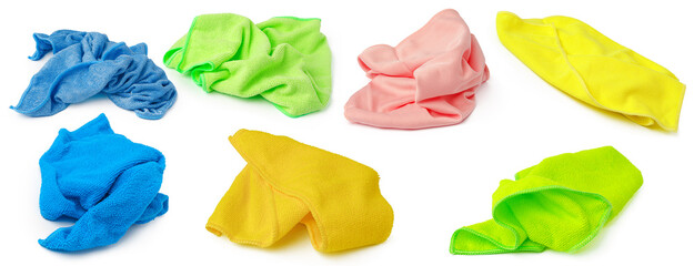 Colored rags for cleaning isolated on white