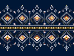 Geometric ethnic oriental seamless pattern traditional Design for background,carpet,wallpaper.clothing,wrapping,Batik fabric,Aztec,Vector illustration.embroidery style - Sadu, sadou, sadow or sado - obrazy, fototapety, plakaty