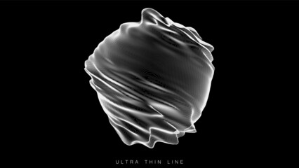 Distorted line spheres. Vector thin line glitch geometry.