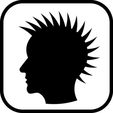 Punk rock fan mohawk hairstyle. Punker head silhouette vector icon isolated