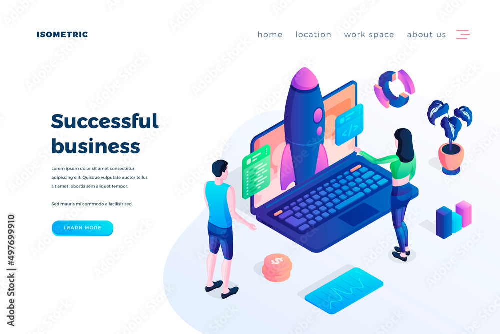Wall mural successful business landing page vector template. startup development platform website homepage ui i