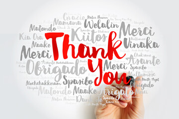 Thank You word cloud with marker in different languages, concept background