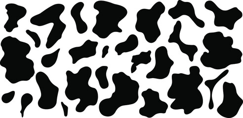 Fototapeta na wymiar Black and white cow spots.Cow print elements set. Animal design print elements.