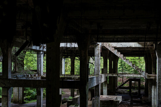 Rolava tin mine. Abandoned place in Czech Republic. Ruins and destroyed mine.
