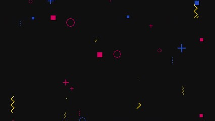 Black memphis pattern with small zigzag, crosses and squares, motion abstract business and corporate style background