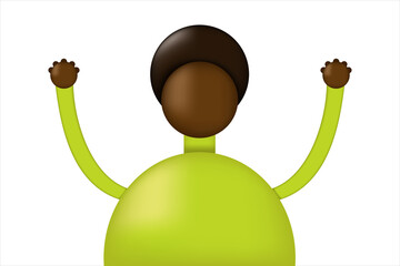 African American man with raised hands isolated on white background. Vector illustration.