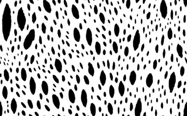 Abstract modern cow fur seamless pattern. Animals trendy background. Black and white decorative vector illustration for print, card, postcard, fabric, textile. Modern ornament of stylized skin