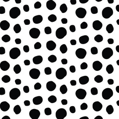 Obraz premium Vector black Dalmatian print pattern animal Seamless. Dalmatian skin abstract for printing, cutting and crafts Ideal for mugs, stickers, stencils, web, cover, wall stickers, home decorate and more.