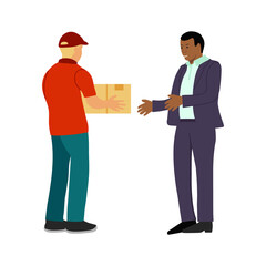 Obraz premium Delivery service concept courier and recipient hand drawn vector illustration