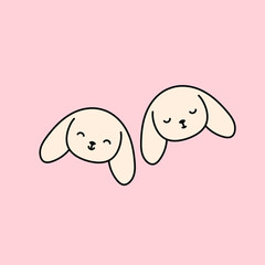 Cute doodle rabbits illustrations, adorable bunnies on pink background