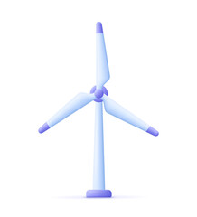 Wind mill, wind turbine, wind power station with long vanes. Renewable wind energy, green and alternative eco energy concept. 3d vector icon. Cartoon minimal style.