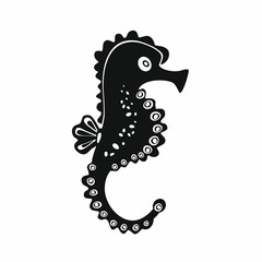 Seahorse black icon on white background. Beautiful silhouette for tattoo design, wedding festive card, fashion ornaments, logo, children, pattern. Vector illustration.