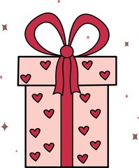 Vector image of a gift with hearts. Valentine Day 