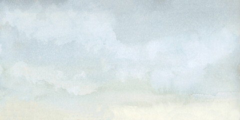 Watercolor Blue Sky Abstract Long Panorama Empty Peaceful Background with Copy Space, Text Space, Hand Drawn and Painted