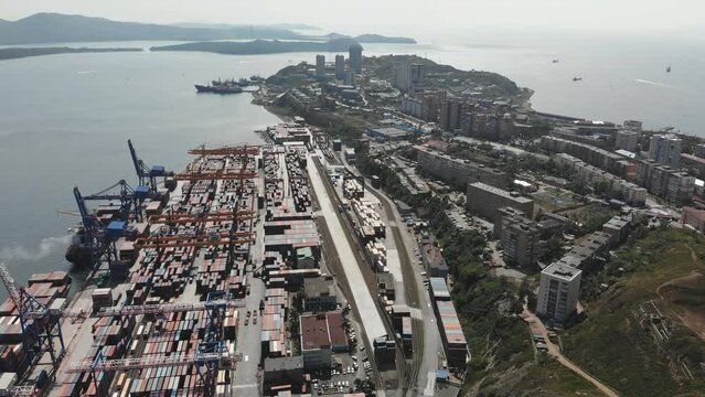 Aerial view of the outskirts of the city of Vladivostok.