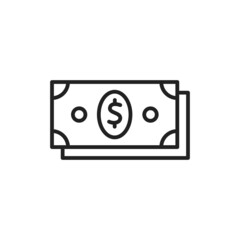 Stack of dollars thin line icon. Linear symbol. Vector illustration.