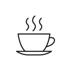 A cup of coffee thin line icon. Linear symbol. Vector illustration.