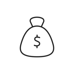 Money bag thin line icon. Linear symbol. Vector illustration.