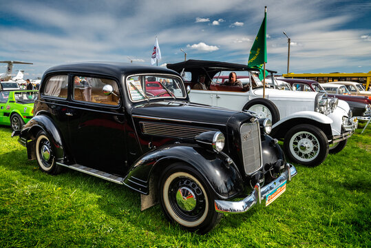 Old Rare Black Car Scoda SuperB 1936 On Old Car Land Show April 2018 In Kiev Ukraine