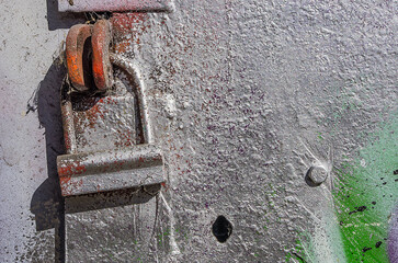 door lock for key closing, keyhole, hasp bolt. Collection of old vintage retro locks on the...