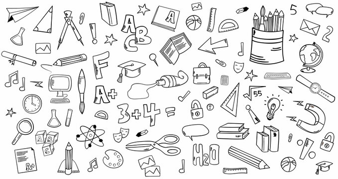 Doodle hand draw school design Elements Vector Set