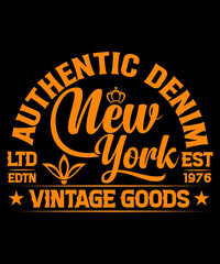 AUTHENTIC DENIM NEW YORK TSHIRT TYPOGRAPHY GRAPHICS.