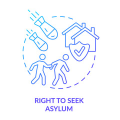 Right to seek asylum blue gradient concept icon. Shelter and safety. Asylum seekers. Refugee right abstract idea thin line illustration. Isolated outline drawing. Myriad Pro-Bold font used
