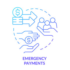 Fototapeta na wymiar Emergency payments blue gradient concept icon. Financial assistance. Charity. Way to help refugees abstract idea thin line illustration. Isolated outline drawing. Myriad Pro-Bold font used