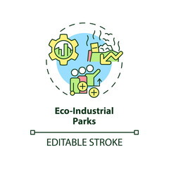 Eco-industrial parks concept icon. Reducing pollution. Area of industrial ecology abstract idea thin line illustration. Isolated outline drawing. Editable stroke. Arial, Myriad Pro-Bold fonts used