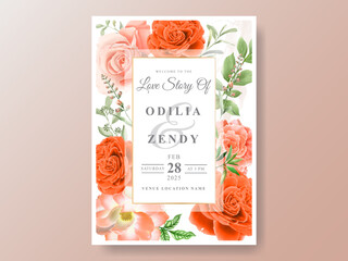 Beautiful orange flowers wedding invitation card template