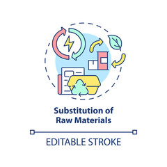 Substitution of raw materials concept icon. Cleaner production option abstract idea thin line illustration. Isolated outline drawing. Editable stroke. Arial, Myriad Pro-Bold fonts used