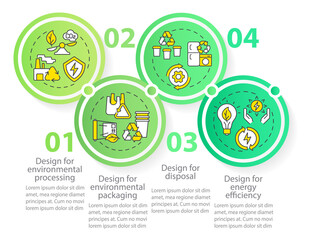 Design for environment circle infographic template. Eco industry. Data visualization with 4 steps. Process timeline info chart. Workflow layout with line icons. Myriad Pro-Regular font used