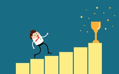 Successful Businessman Running after Cup with Rising Sales