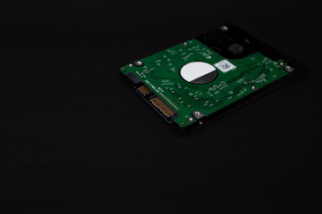 Computer chip on black background, laptop details