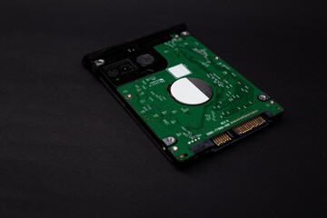 Computer chip on black background, laptop details