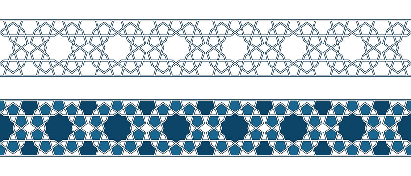 Set of borders of Islamic pattern for Ramadan greetings cards and templates. Vector illustration.