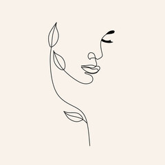 Portrait minimalistic style. Botanical print. Nature symbol of cosmetics. 