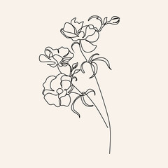 Line Art flowers plants. Botanical poster. Contemporary one-line art, aesthetic contour. Ideal for home decor, wall art posters or t-shirt printing, mobile case. Continuous drawing o