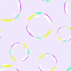 Seamless vector pattern with soap bubbles on pink background. Simple fun foam circle wallpaper design. Decorative baby girl fashion textile.