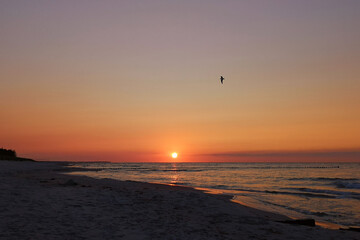 Sonnenuntergang an der Ostseeküste bei Zingst, Fischland-Darß, Mecklenburg-Vorpommern, Deutschland