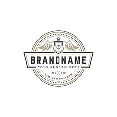 Fototapeta premium Luxury logo template vector object for logotype or badge design. Trendy vintage royal style illustration, good for fashion boutique, alcohol or hotel brand.