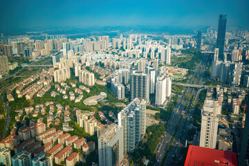 Fototapeta na wymiar View of urban high-rise buildings in Nanning, Guangxi, China from above